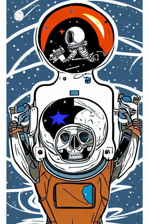 Image similar to A portrait of a skeleton as an astronaut on the moon, sticker, colorful, illustration, highly detailed, smooth and clean vector curves, no jagged lines, vector art, smooth