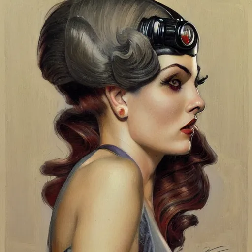 Image similar to a streamline moderne dieselpunk painting in the style of donato giancola, and in the style of charlie bowater, and in the style of charles dulac. symmetry, smooth, sharp focus, semi - realism, intricate ultra fine detail.