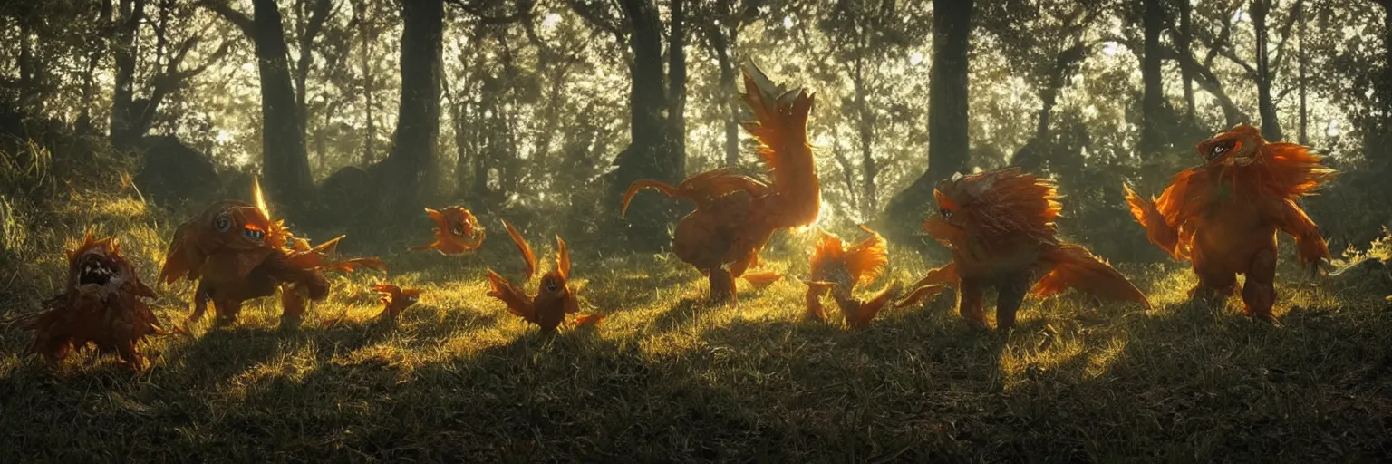 Image similar to photo of real life pokemons, creepy!!!, scaly!!!, gritty!!!, menacing!!!, evil, ultra realistic, gritty, golden hour, volumetric lighting, sharp focus