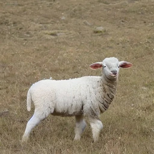 Image similar to lamb and goat fused as one, scientific photo, scary photo, high detail