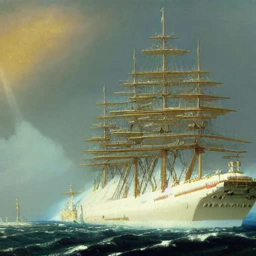 Image similar to epic soviet warship in arctic by shishkin and aivazovsky