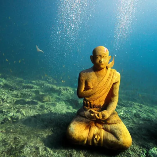 Image similar to underwater temple, underwater monk