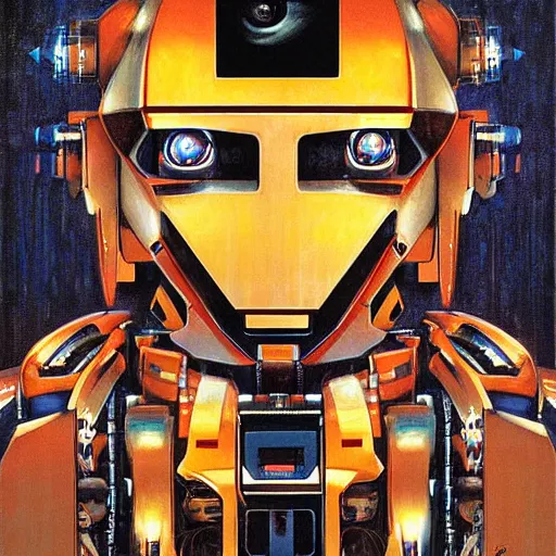 Image similar to portrait of a tribal mecha robot, symmetrical, movie poster art by drew struzan,