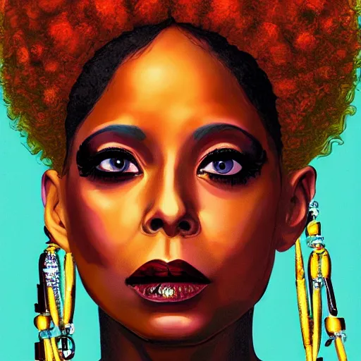 Prompt: afrofuturist styled portrait of erykah badu — w 7 6 8 — h 1 0 2 4