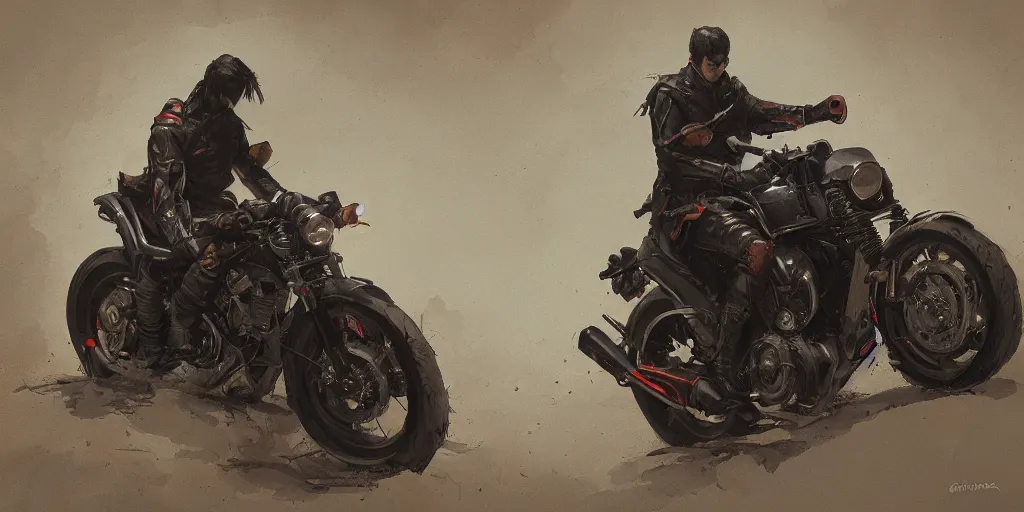 Image similar to a painting of a motorcycle trending on artstation in the style of greg rutkowski and akira