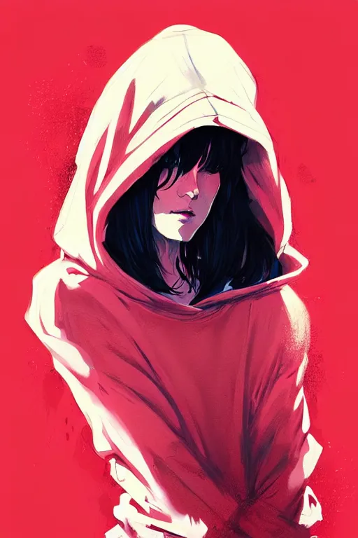 Prompt: a ultradetailed portrait painting of a stylish woman in a oversized hoodie by conrad roset, greg rutkowski and makoto shinkai trending on artstation