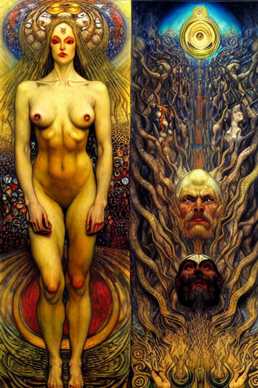 Image similar to Divine Chaos Engine by Karol Bak, Jean Delville, William Blake, Gustav Klimt, and Vincent Van Gogh, symbolist, visionary