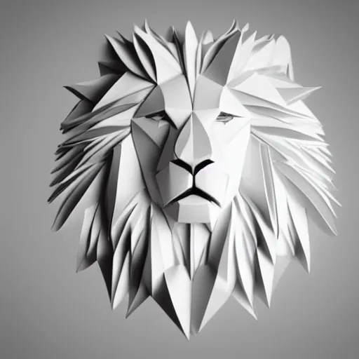 Prompt: origami lion in white paper, 3 d render, ultra detailed, on white background, studio shot