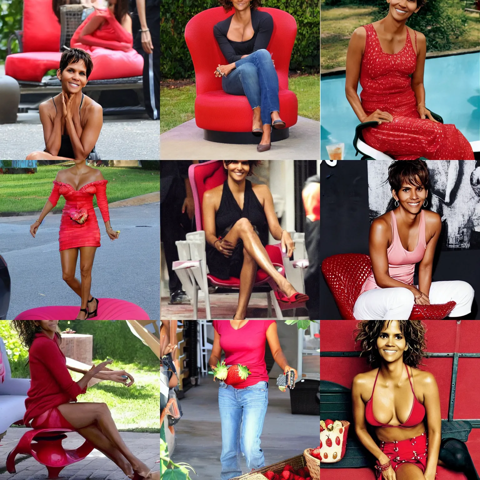 Prompt: halle berry as a strawberry chair