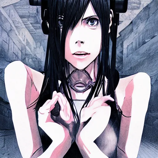 Prompt: An anime portrait of Fairuza Balk, by Stanley Artgerm Lau, WLOP, Rossdraws, James Jean, Andrei Riabovitchev, Marc Simonetti, and Sakimichan, trending on artstation with a blend of manga-style art, augmented with vibrant composition and color, all filtered through a cybernetic lens, studio lighting, lit by flashing pixel light, cinematic lightning, medium shot, mid-shot, highly detailed, trending on artstation, Unreal Engine 4k, cinematic wallpaper by