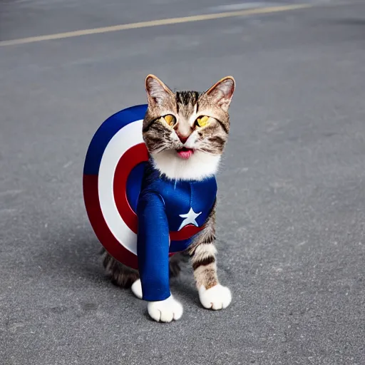 Image similar to cat wearing captain america costume, award - winning 4 k photography