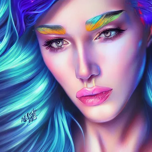 Prompt: electric woman, cute - fine - face, pretty face, oil slick hair, realistic shaded perfect face, extremely fine details, realistic shaded lighting, dynamic background, magali villeneuve, artgerm