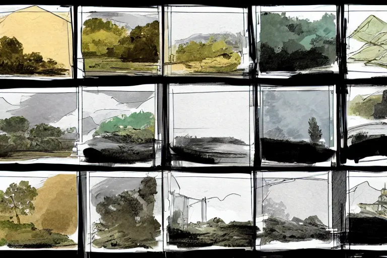 Prompt: landscape composition thumbnails, concept art