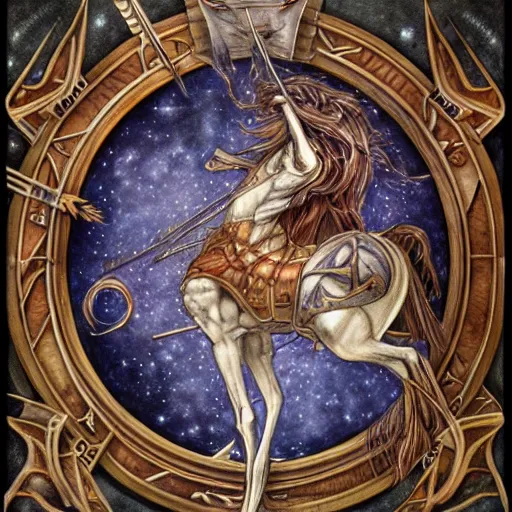 Image similar to detailed and sharp sagittarius artistic zodiac artwork, mystic style, detailed, 8 k, detailed, symmetrical, by brian froud