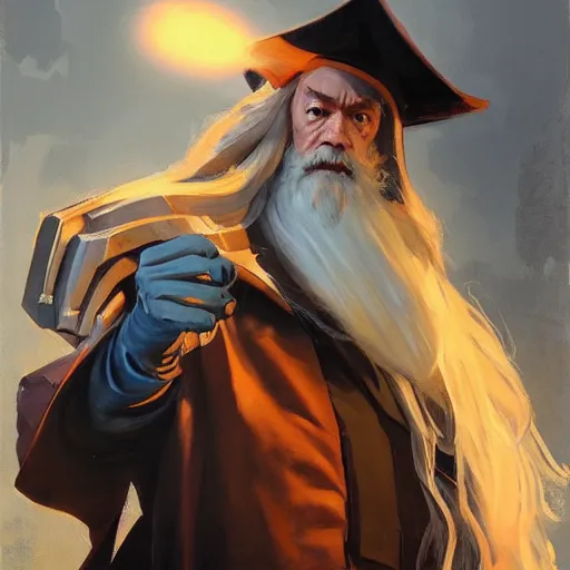 Image similar to greg manchess portrait painting of partially armored albus dumbledore as overwatch character, medium shot, asymmetrical, profile picture, organic painting, sunny day, matte painting, bold shapes, hard edges, street art, trending on artstation, by huang guangjian and gil elvgren and sachin teng