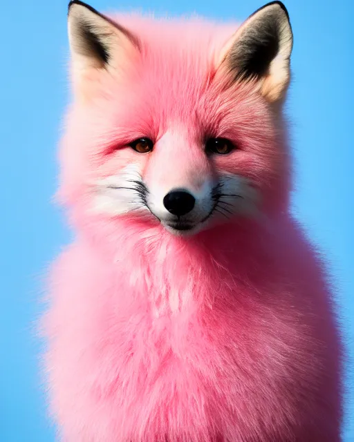 Image similar to pink fluffy fox, portrait, blue background, 8 k, 8 5 mm f 1. 8