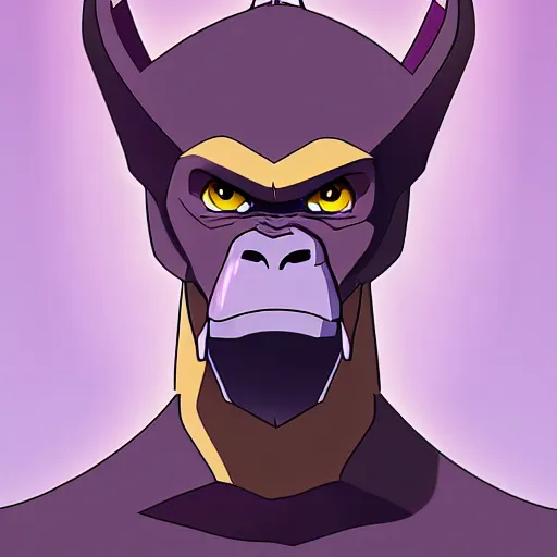 Image similar to cunning, sinister, gorilla in the style of netflix's dragon prince, cell shaded