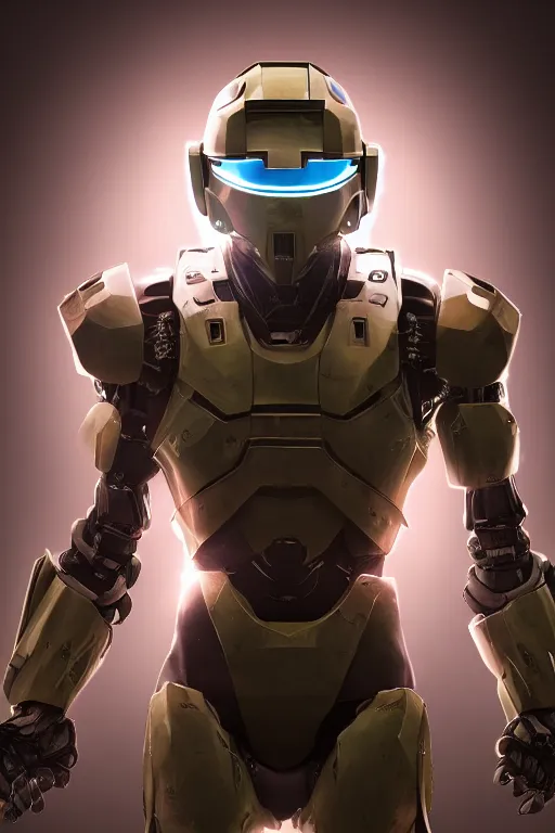 Image similar to robot ninja mask helmet halo master chief radiating a glowing aura global illumination ray tracing hdr fanart arstation by ian pesty and katarzyna da „ bek - chmiel