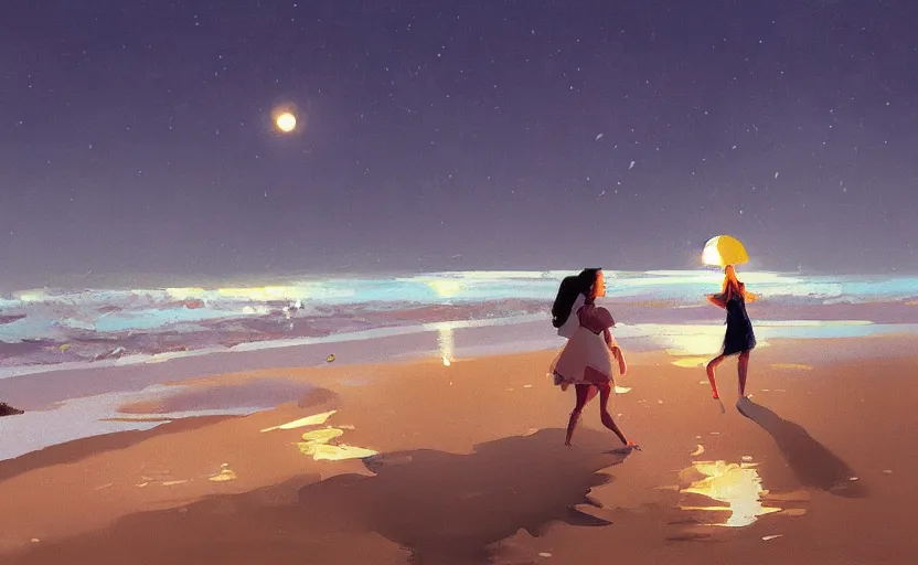 Image similar to a night at the beach when you were young by Atey Ghailan and Michael Garmash