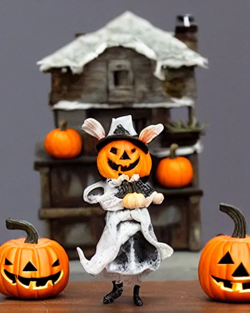 Image similar to photograph of a calico critter miniature toy cute halloween house