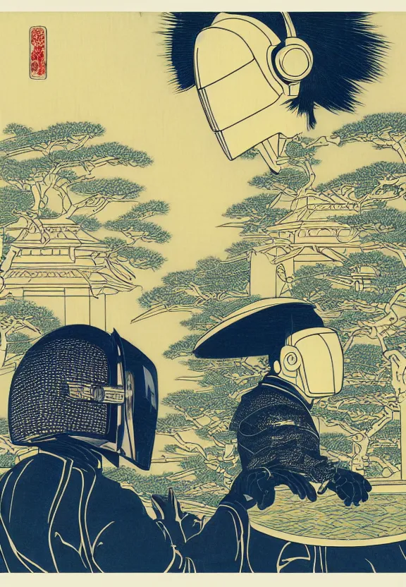 Prompt: daft punk by hokusai