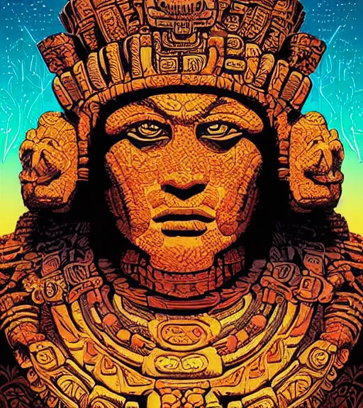 Prompt: Majestic portrait of the mayan deity of jars, epic, stunning, atmospheric, masterpiece, by Dan Mumford