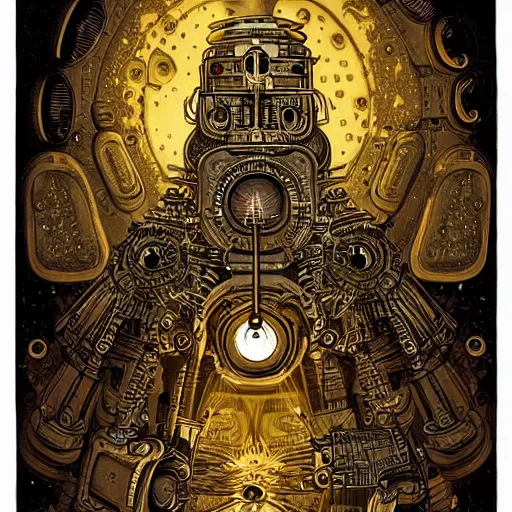 Image similar to ancient technology relic with glowing parts in the dark, by joe fenton