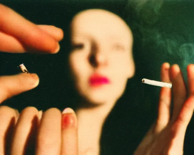 Image similar to a lomographic photo of woman hand with cigarette