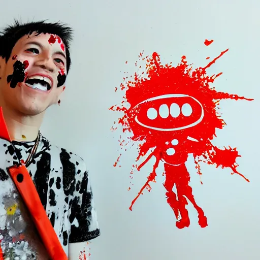 Image similar to die cut sticker, luffy is joyboy, splatter paint on paper