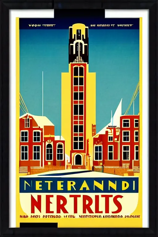 Image similar to art deco travel poster. the netherlands, framed poster