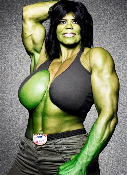 Image similar to A full portrait photo of real-life women hulk, f/22, 35mm, 2700K, lighting, perfect faces, award winning photography.