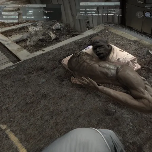 Image similar to obama as a dead body in escape from tarkov, gameplay screenshot, ingame