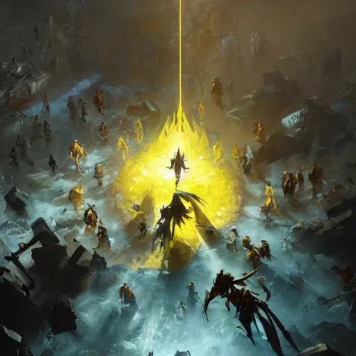 Image similar to yellow battle hammer, fantasy game art by greg rutkowski, fantasy rpg, league of legends