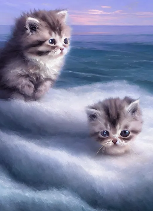 Image similar to rough sea with water made of fluffy kittens waves made of fluffy kittens Mandelbrot fractal by Craig Mullins, ilya kuvshinov, krenz cushart, artgerm trending on artstation by Edward Hopper and Dan Mumford and WLOP and Rutkovsky, Unreal Engine 5, Lumen, Nanite, low poly