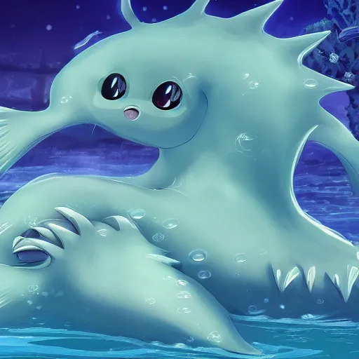 Image similar to a super cute water creature, digital painting masterpiece by Hayao Miyazaki, 4k beautiful wallpaper