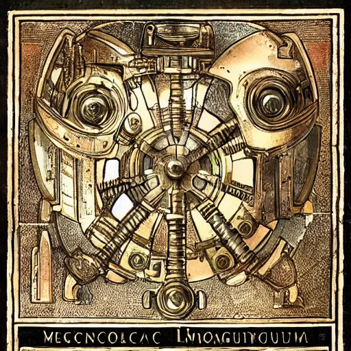 Prompt: mechanicus ab antiquo romanus architectus bellator designatur. fantastica humanoideus structurae virium roboticae per visum inpendet. ultimae legionis golem. belli apparatus. perquam mina. alta definitio imaginis