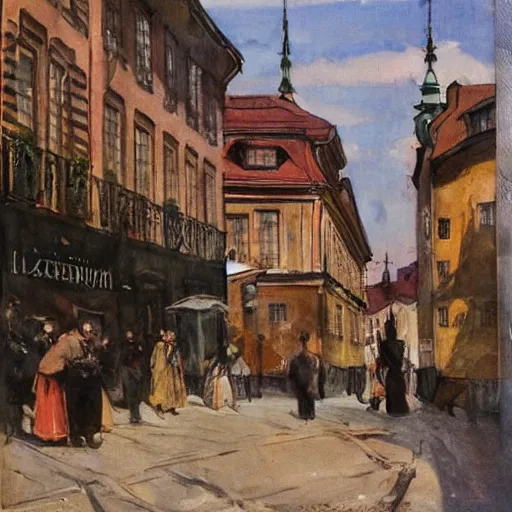 Image similar to stockholms old city in style of anders zorn