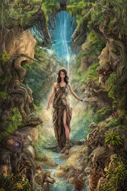 Prompt: A fantasy book style portrait painting of the Great Turtle Island at the center of the Universe, accompanied by a hybrid of, Anya_Taylor-Joy, Cory Chase, Eva Green, as a Mystical Valkyrie, Anubis-Reptilian, Atlantean Warrior, Cozy, hotspring hidden in a Cave, candlelight, towels, cushions, natural light, lush plants and flowers, elegant, smooth cave rock, fantasy, atmospheric lighting, digital painting, François Boucher, Oil Painting, Crisp clear resolution, unreal 5, DAZ, hyperrealistic, octane render, Regal, Refined, Detailed Digital Art, RPG portrait, William-Adolphe Bouguereau, Michael Cheval, Walt Disney (1937), Steampunk, Volumetric Golden dappled dynamic lighting, Highly Detailed, Cinematic Lighting, Unreal Engine, 8k, HD