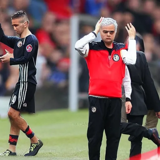 Prompt: jose mourinho dressed as a geezer, mohawk and crocs