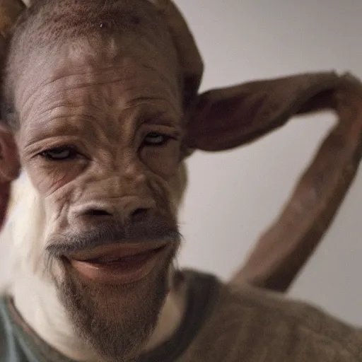 Prompt: A man with a goat head, photorealistic, film still