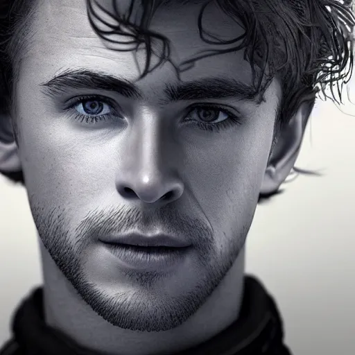 Image similar to Chris Hemsworth and Timothee Chalamet crossbreed, rendered in 3D by Xie Boli, trending on artstation, 4k, 8k, photorealistic imagery, photorealistic details, intricate, highly detailed