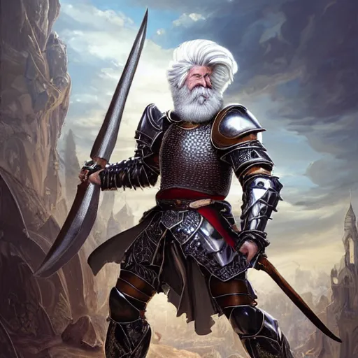 Image similar to a masterpiece ultrarealistic ultradetailed portrait of full armored magic knight strong bearded white haired man with giant axe baroque renaissance. wide angle, intricate, elegant, by stanley artgerm lau, wlop, rossdraws, james jean, andrei riabovitchev, marc simonetti, background by james jean, light by julie bell, porcelain skin. global illumination. vfx