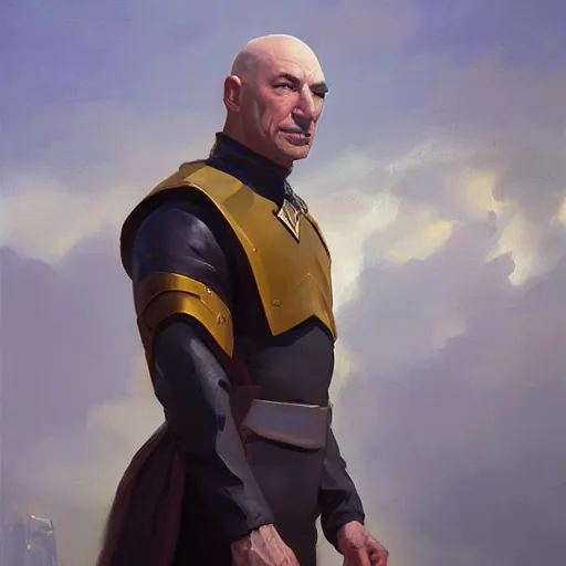 Image similar to greg manchess portrait painting of partially armored jean luc picard as overwatch character, medium shot, asymmetrical, profile picture, organic painting, sunny day, matte painting, bold shapes, hard edges, street art, trending on artstation, by huang guangjian, gil elvgren, ruan jia, greg rutkowski, gaston bussiere