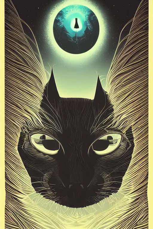 Image similar to demon cat. art by mike winkelmann, vector art, illustration, highly detailed,