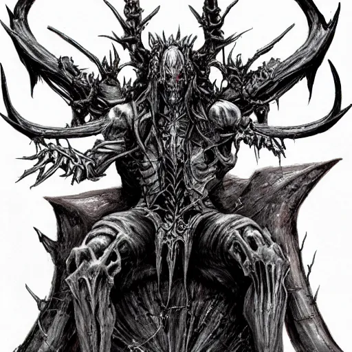 Image similar to demon lord on his throne of horns, bones and thorns | fantasy art | hellish