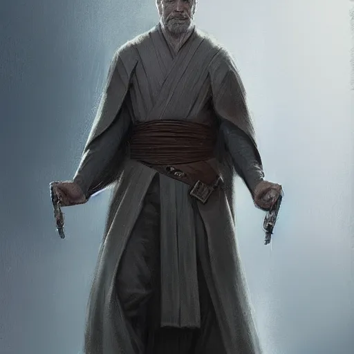 Image similar to portrait of a man by greg rutkowski, grand jedi master ben skywalker, star wars expanded universe, he is about 6 0 years old, wearing jedi robes highly detailed portrait, digital painting, artstation, concept art, smooth, sharp foccus ilustration, artstation hq