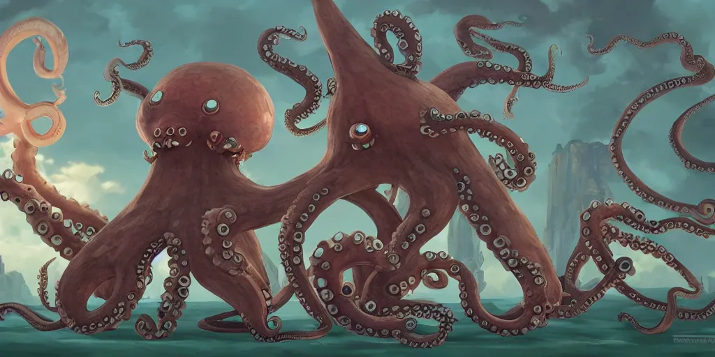 Prompt: character design, concept art, anthropomorphic octopus, unreal engine, by studio ghibli,