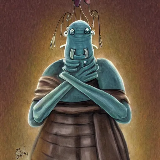 Image similar to squidward as a dark souls boss by Geoffrey Gersten