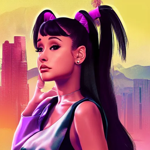 Image similar to Ariana Grande in GTA V, cover art by Stephen Bliss, artstation