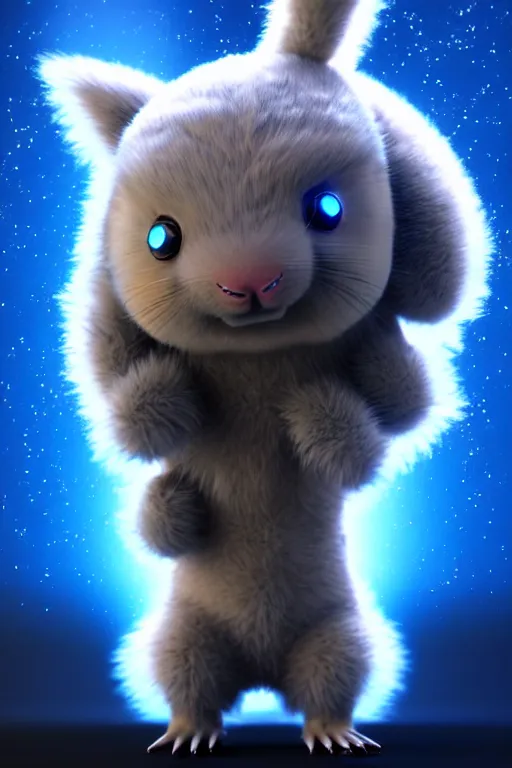 Image similar to high quality 3 d render sci - fi very cute mecha with head of fluffy! wombat!! dancing, highly detailed, unreal engine cinematic smooth, in the style of detective pikachu & blade runner, hannah yata charlie immer, dark blue neon light, low angle, uhd 8 k, sharp focus